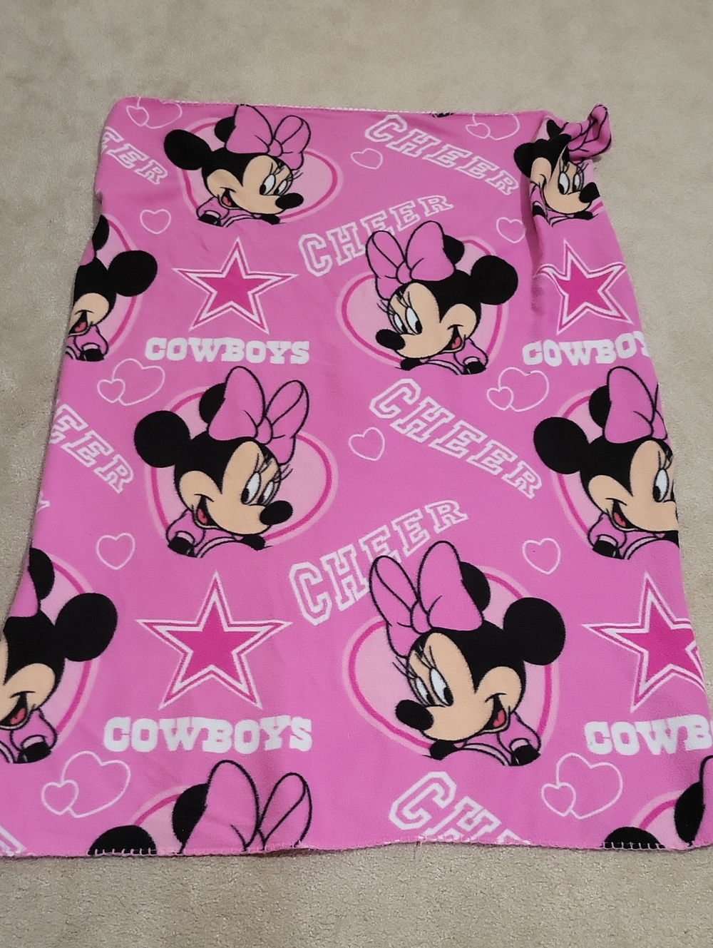 Minnie Mouse Pink Blanket Cheer Cowboys - Cheer Cowboys Print ~52x35